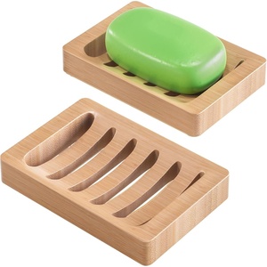 AmazerBath Soap Holder Soap Dish, Bamboo Soap Dish, 2 Pack Wood Bar Soap Holder for Shower, Trays Self Draining, Soap Saver for Shower, Bathroom, Kitchen(Natural Color)(Natural)
