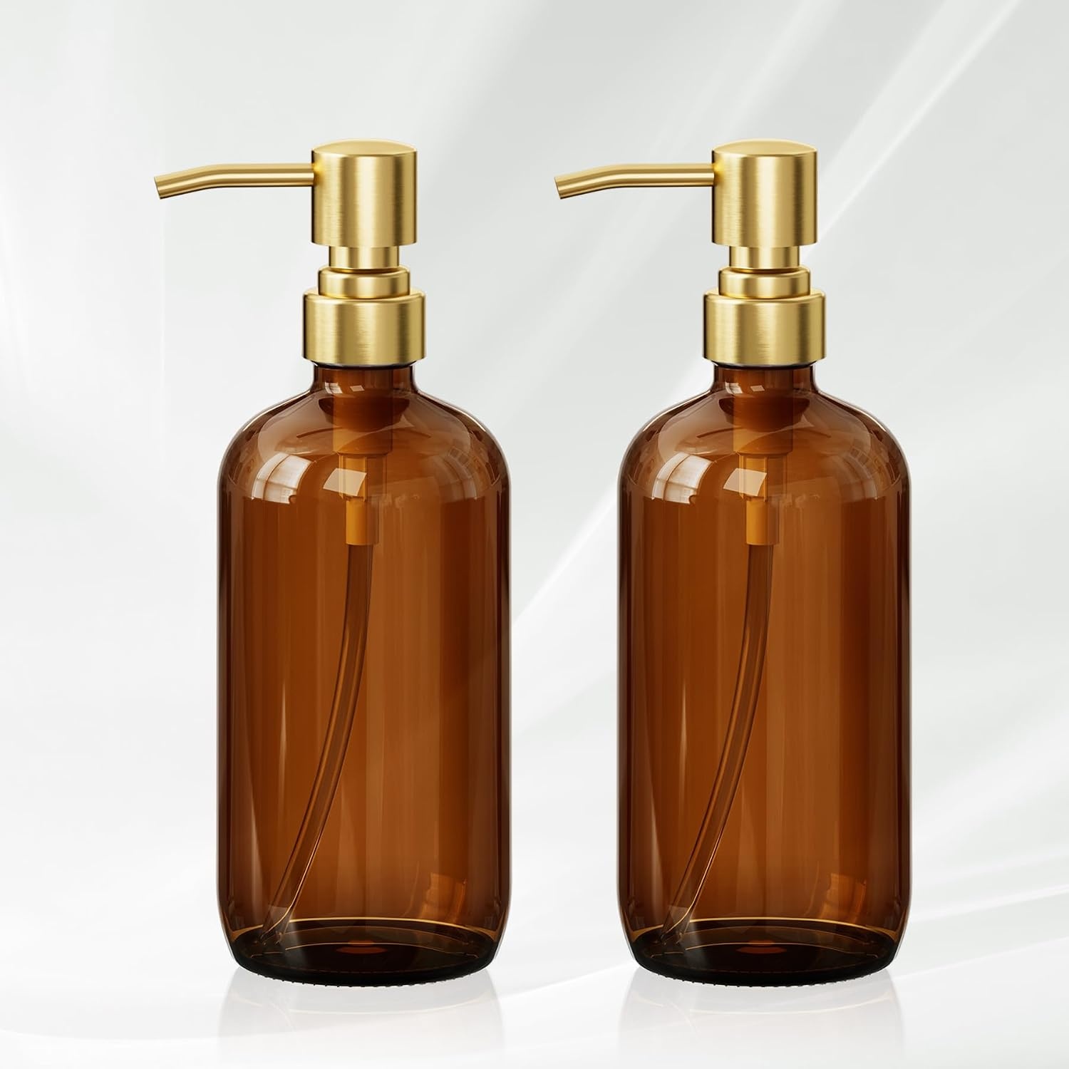 image:imageAmazerBath Soap Dispenser 2 Pack Green Glass Soap Dispenser with Pump Stainless Steel 142OZ Luxury Gold Hand Soap Bottles Bathroom KitchenAmber Gold