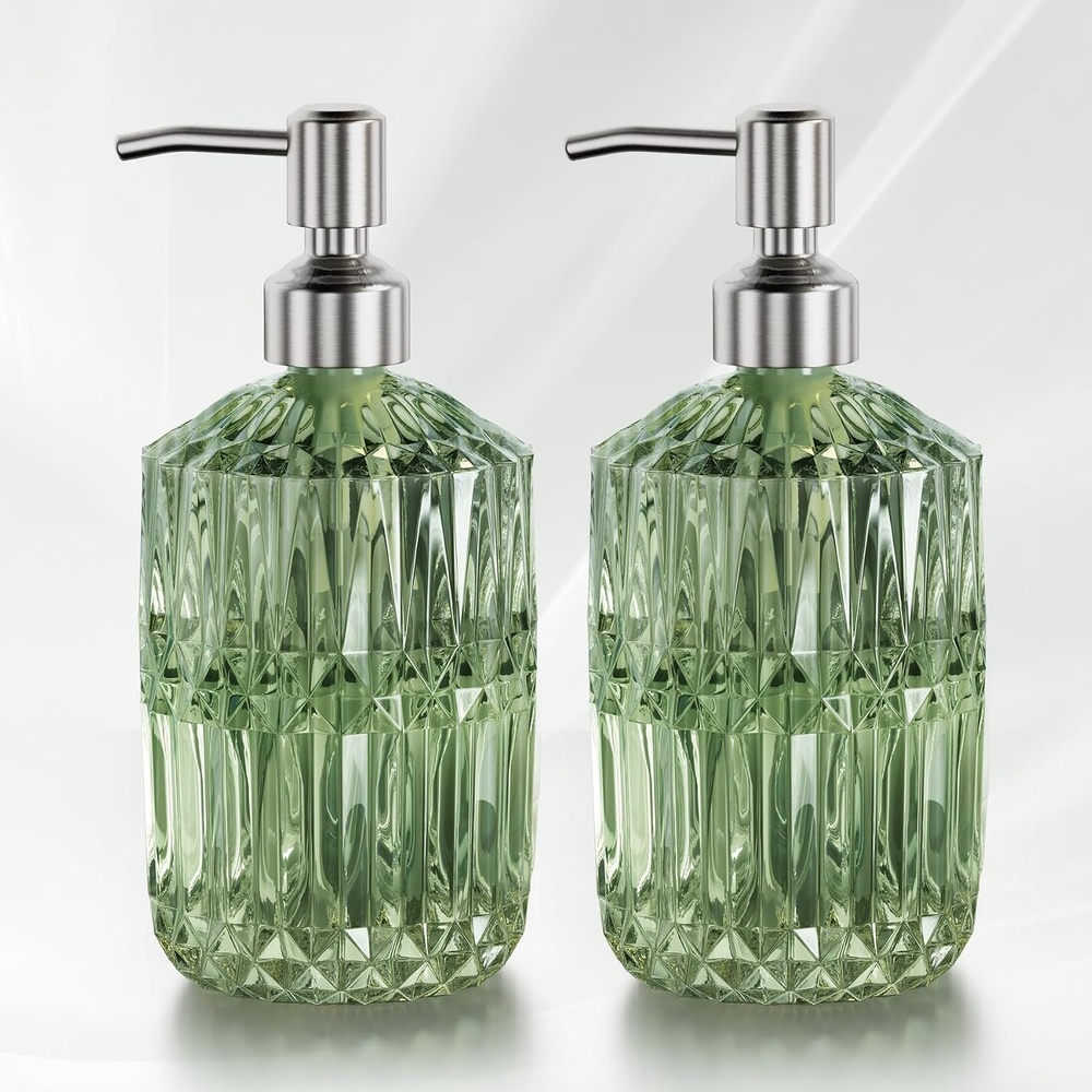 image:imageAmazerBath Soap Dispenser 2 Pack Green Glass Soap Dispenser with Pump Stainless Steel 142OZ Luxury Gold Hand Soap Bottles Bathroom KitchenGreen  Stainless Steel  2 Pack