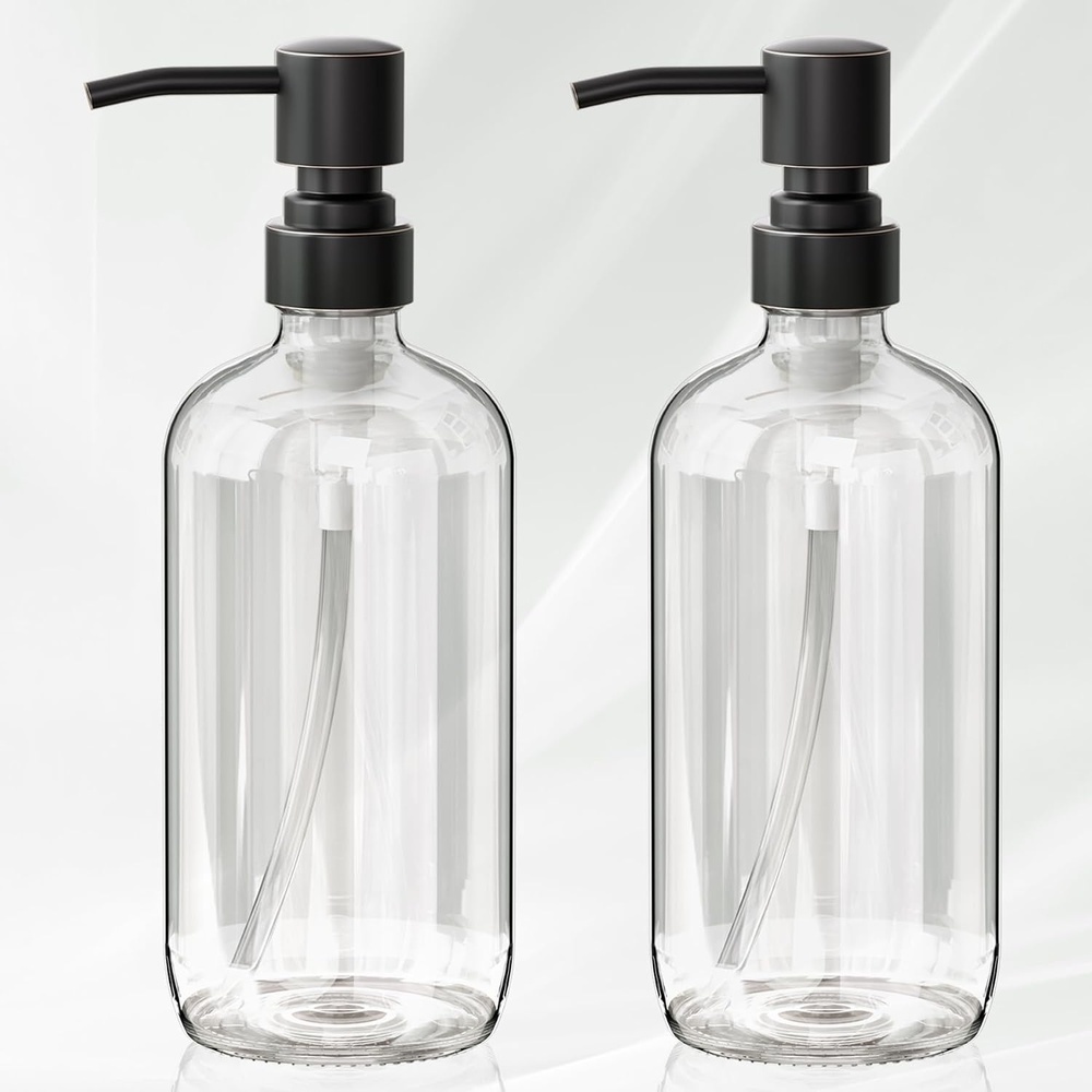 image:imageAmazerBath Soap Dispenser 2 Pack Green Glass Soap Dispenser with Pump Stainless Steel 142OZ Luxury Gold Hand Soap Bottles Bathroom KitchenOilrubbed Bronze