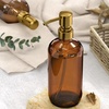 AmazerBath Soap Dispenser, 2 Pack Green Glass Soap Dispenser with Pump Stainless Steel, 14.2OZ Luxury Gold Hand Soap Bottles Bathroom Kitchen(Amber & Gold)