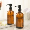 AmazerBath Soap Dispenser, 2 Pack Green Glass Soap Dispenser with Pump Stainless Steel, 14.2OZ Luxury Gold Hand Soap Bottles Bathroom Kitchen(Black&brown)