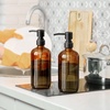 AmazerBath Soap Dispenser, 2 Pack Green Glass Soap Dispenser with Pump Stainless Steel, 14.2OZ Luxury Gold Hand Soap Bottles Bathroom Kitchen(Brown)