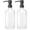 AmazerBath Soap Dispenser, 2 Pack Green Glass Soap Dispenser with Pump Stainless Steel, 14.2OZ Luxury Gold Hand Soap Bottles Bathroom Kitchen(Black)