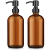 AmazerBath Soap Dispenser, 2 Pack Green Glass Soap Dispenser with Pump Stainless Steel, 14.2OZ Luxury Gold Hand Soap Bottles Bathroom Kitchen(Black&brown)