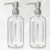 AmazerBath Soap Dispenser, 2 Pack Green Glass Soap Dispenser with Pump Stainless Steel, 14.2OZ Luxury Gold Hand Soap Bottles Bathroom Kitchen(Brushed Stainless Steel)