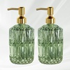 AmazerBath Soap Dispenser, 2 Pack Green Glass Soap Dispenser with Pump Stainless Steel, 14.2OZ Luxury Gold Hand Soap Bottles Bathroom Kitchen(Green & Gold – 2 Pack)