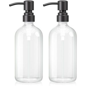 AmazerBath Soap Dispenser, 2 Pack Green Glass Soap Dispenser with Pump Stainless Steel, 14.2OZ Luxury Gold Hand Soap Bottles Bathroom Kitchen(Black)