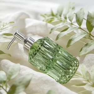 AmazerBath Soap Dispenser, 2 Pack Green Glass Soap Dispenser with Pump Stainless Steel, 14.2OZ Luxury Gold Hand Soap Bottles Bathroom Kitchen(Green & Stainless Steel -1 Pack)